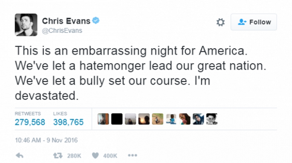 Chris Evans Twitter Trump Marvel / Filmz.dk